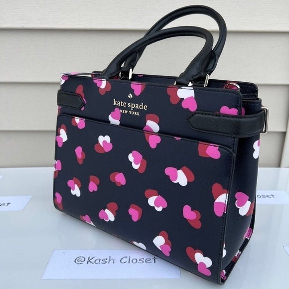 Kate Spade Satchel Staci Medium Satchel Heart Print Black Multi - Picture 4 of 12